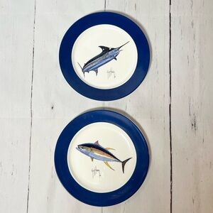 Set of 2 Vintage Guy Harvey Fish Plates - Blue Marlin & Tuna Boys Nautical Decor